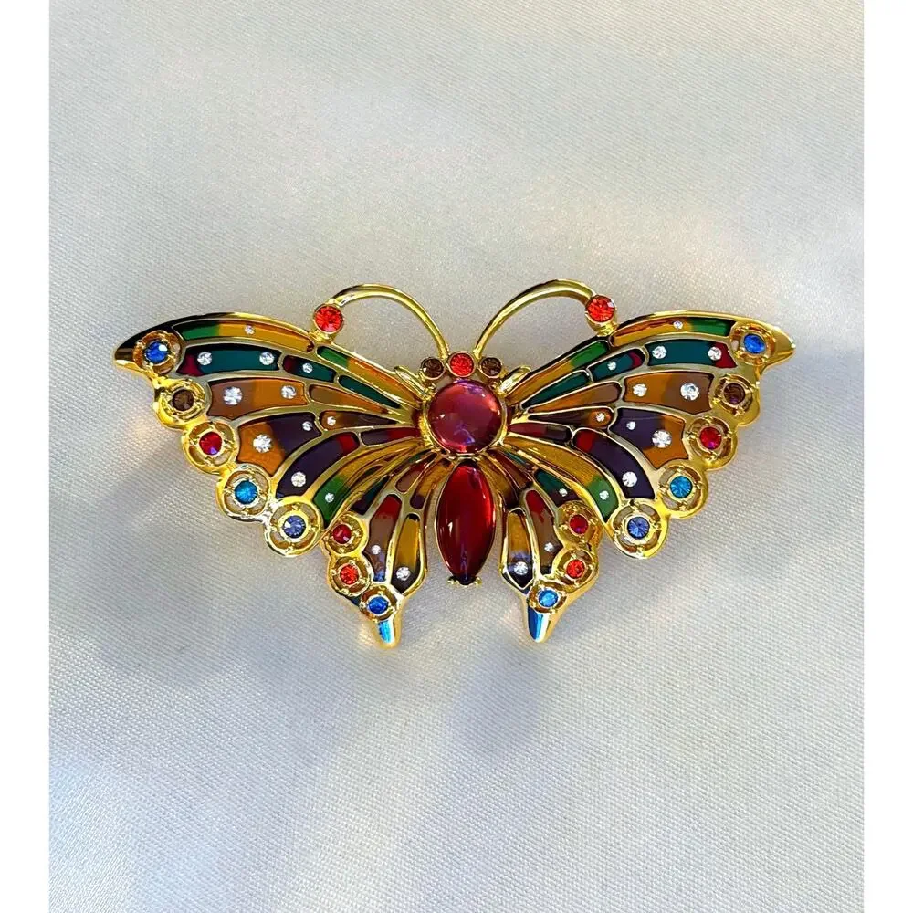 Vintage Joan Rivers Butterfly Pins • Set of 6 • Plique A Jour • Rhinestone • En